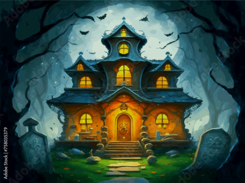 Spooky house with spooky creatures © MdAbdur