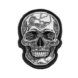 White skull patch with black embroidery and patterns
