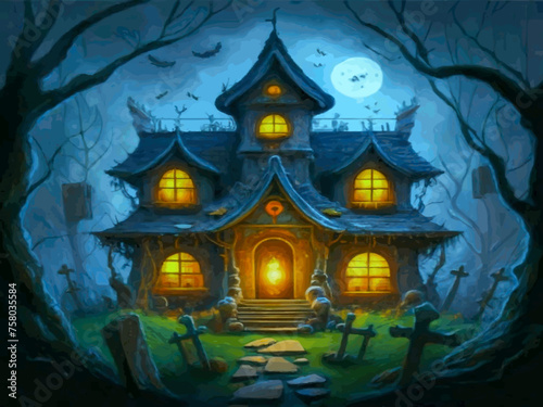 Spooky house with spooky creatures © MdAbdur