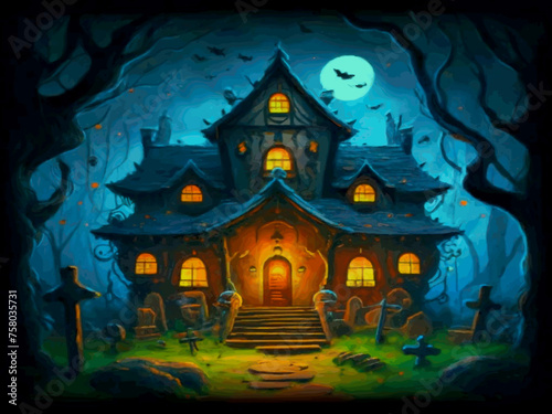 Spooky house with spooky creatures