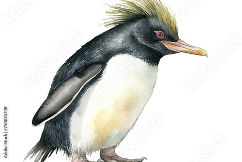 isolated northern Antarctic bird drawn animal Hand watercolor illustration transparent rockhopper penguin background