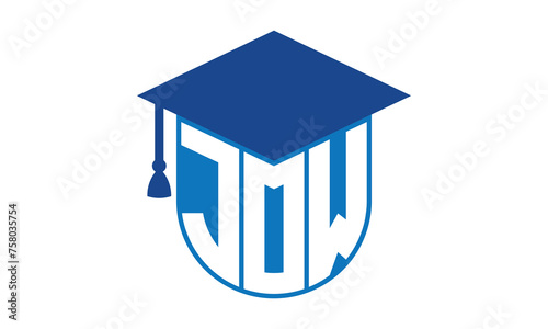 JOW initial letter academic logo design vector template. school college logo, university logo, graduation cap logo, institute logo, educational logo, library logo, teaching logo, book shop, varsity photo