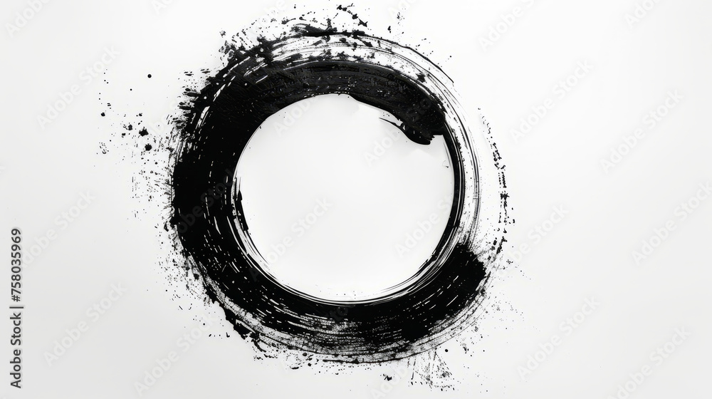 Japanese Zen circle made with black ink, on white background Japanese Zen circle made with black ink, on white background