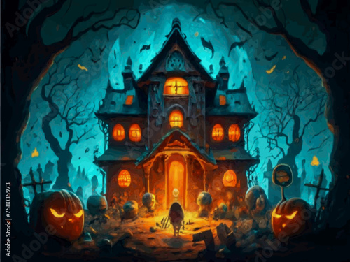 Spooky house with spooky creatures photo