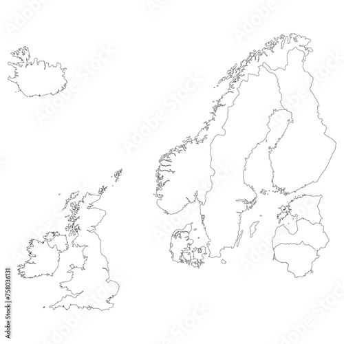 Northern Europe country Map. Map of Northern Europe in white color.