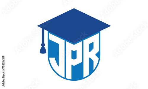 JPR initial letter academic logo design vector template. school college logo, university logo, graduation cap logo, institute logo, educational logo, library logo, teaching logo, book shop, varsity photo