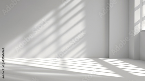 Empty room with white walls, concrete floor and window with sunlight. 3d rendering