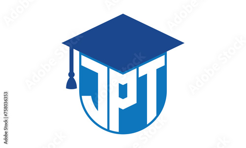 JPT initial letter academic logo design vector template. school college logo, university logo, graduation cap logo, institute logo, educational logo, library logo, teaching logo, book shop, varsity photo