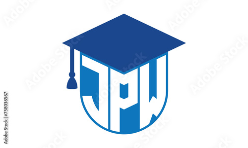 JPW initial letter academic logo design vector template. school college logo, university logo, graduation cap logo, institute logo, educational logo, library logo, teaching logo, book shop, varsity photo