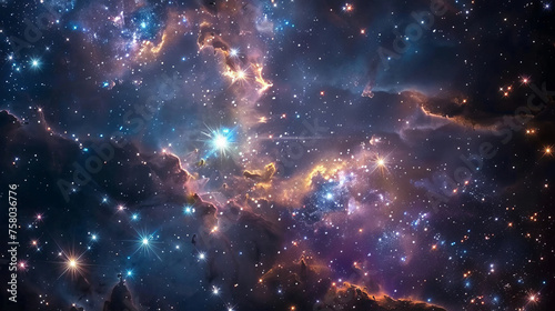 Star clusters shining into deep space. Fragment of Universe