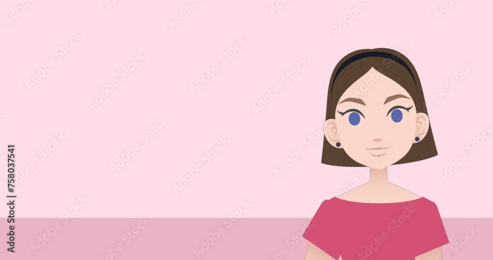 Image of caucasian businesswoman making presentation on pink background