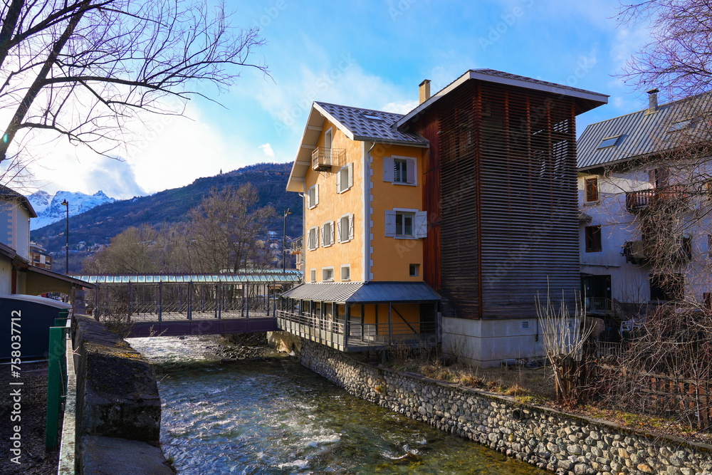 River Durance flowing in the Parc de la Schappe in Briançon, a small town of the Hautes-Alpes department in the French Alps River Durance flowing in the Parc de la Schappe in Briançon, a small town of the Hautes-Alpes department in the French Alps