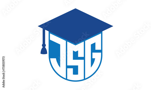 JSG initial letter academic logo design vector template. school college logo, university logo, graduation cap logo, institute logo, educational logo, library logo, teaching logo, book shop, varsity photo