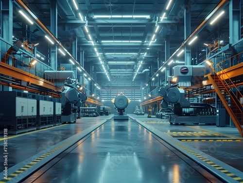 Futuristic Factory Transformation: Modern Production Line Glowing with Advanced Machinery and Bright Lights