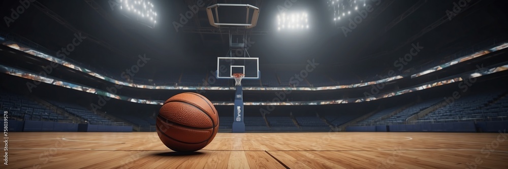 Basketball on an empty court in daylight. - obrazy, fototapety, plakaty 