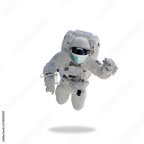 Astronaut with face mask isolated on white background. World medical concept. Elements of this image furnished by NASA.
