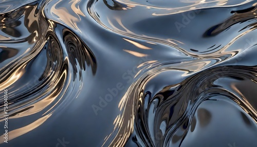 Abstract Metallic Form in Dark Blue, Silver and White Colors, Generative AI