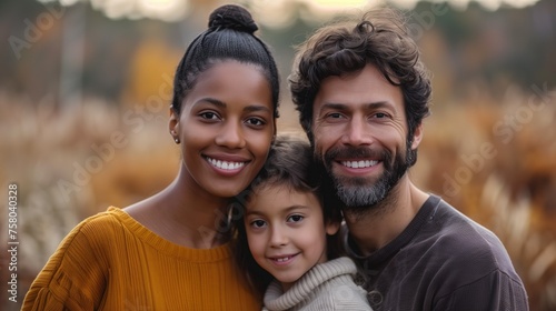 Smiling Multiracial Family Enjoying an Autumn Day in a Golden Field