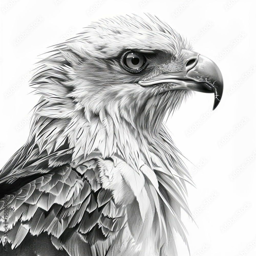 A Pencil Sketch of an African Fish Eagle Isolated on a White Background A Pencil Sketch of an African Fish Eagle Isolated on a White Background