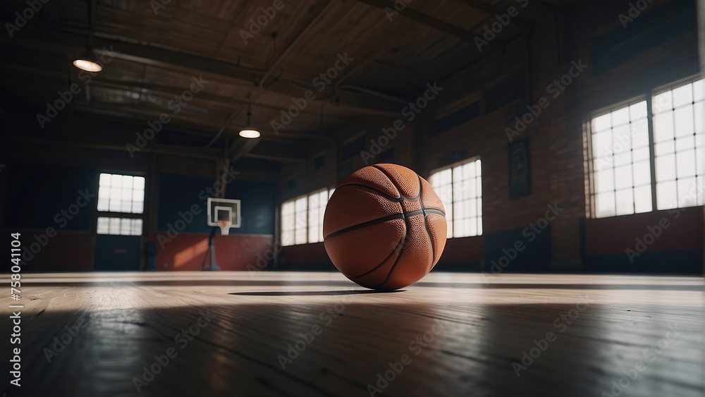 Basketball on an empty court in daylight. Basketball on an empty court in daylight.