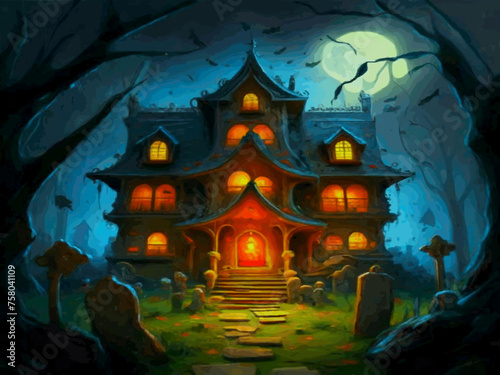 Spooky house with spooky creatures 