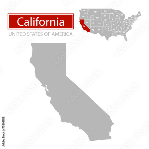 United States of America, California state, map borders of the USA California state. photo