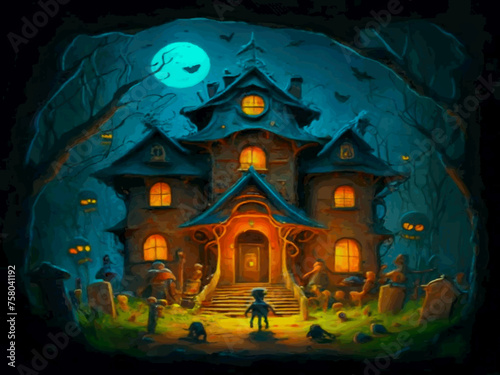 Spooky house with spooky creatures 