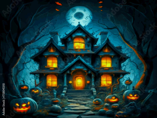 Spooky house with spooky creatures  photo