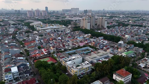 Aerial View of the residential and Apartment Area in the Jakarta Bypass in Indonesia