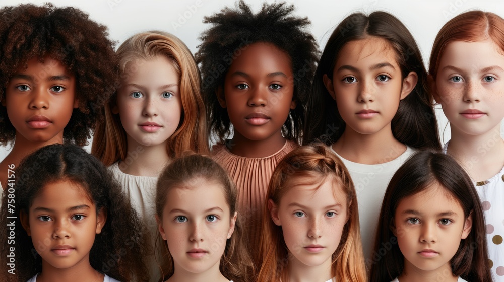 Diverse Group of Young Girls Portraying Unity and Ethnic Variety Diverse Group of Young Girls Portraying Unity and Ethnic Variety