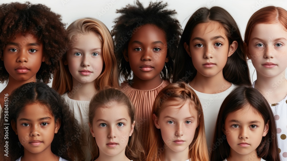 Diverse Group of Young Girls Portraying Unity and Ethnic Variety