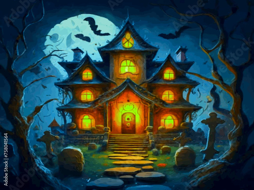 Spooky house with spooky creatures 