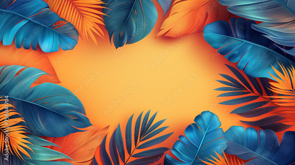 Bright orange and blue feathers and leaves Bright orange and blue feathers and leaves