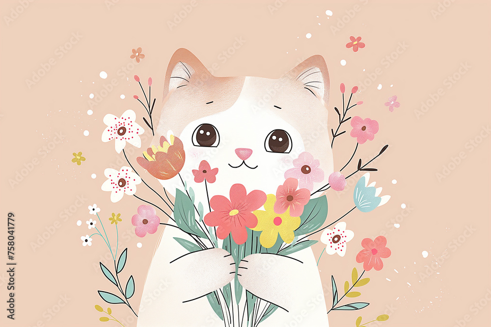 Cute cat with flowers