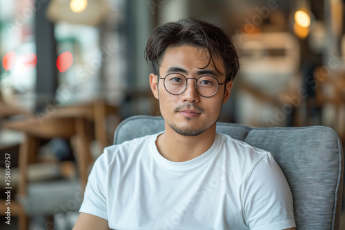 asian man sitting in gray chair in coffee shop
