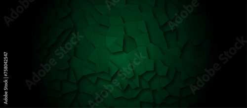 pastel dark green stain glass broken tile dark background. geometric pattern with 3d shapes vector Illustration. green broken wall paper in decoration. low poly crystal mosaic background.