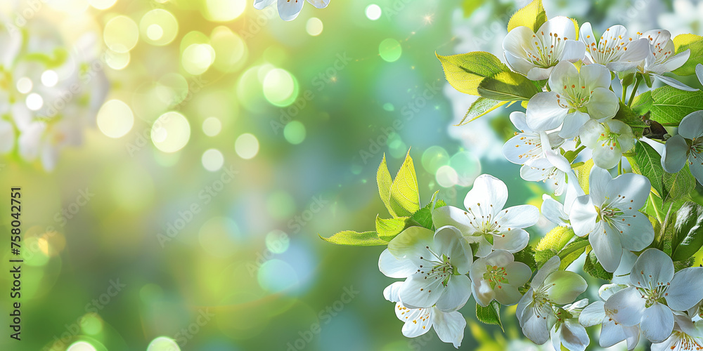 Naklejka premium Blossoming branch of apple. Bright colorful spring flowers. Nature background