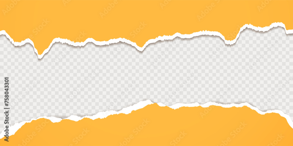 Pieces of jagged yellow paper. Vector design template. Sheet with torn edge isolated on transparent background