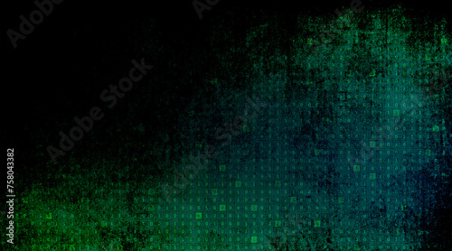 Dark abstract green and blue background with binary code