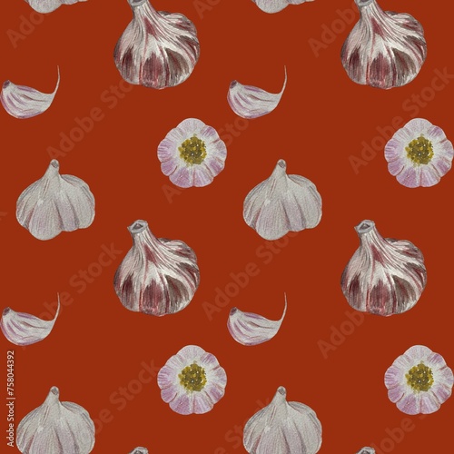 Garlic clove violet grey red watercolor pattern