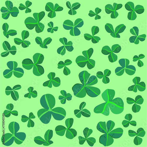 st patrick background, Green clover plant illustration, good luck, 4 leaf clover, lucky leaf, Irish clover  (ID: 758045580)