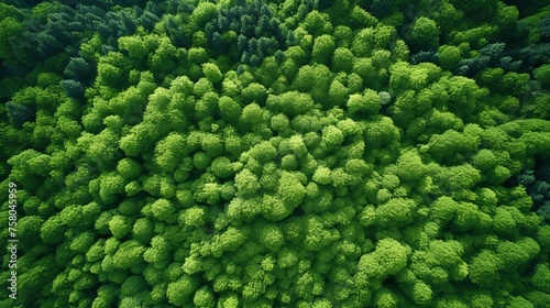 Drone capturing green trees in forest for carbon neutrality efforts and net zero emissions © Roman Enger
