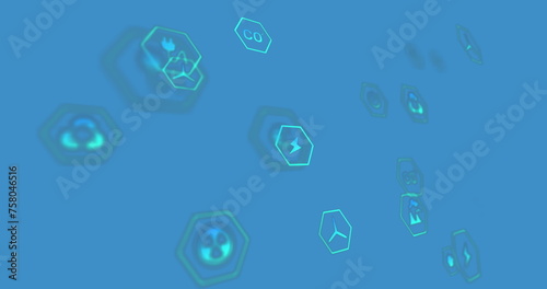 Image of multiple energy concept digital icons floating against blue background