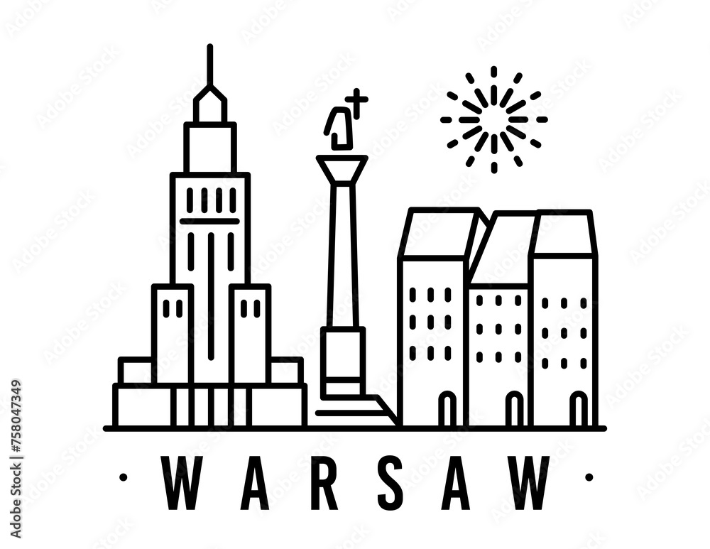 Warsaw minimal style City Outline Skyline with Typographic.