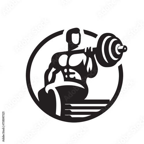 black and white logo with bodybuilder for gym and fitness club