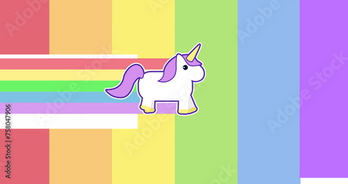 Image of walking unicorn icon on rainbow background