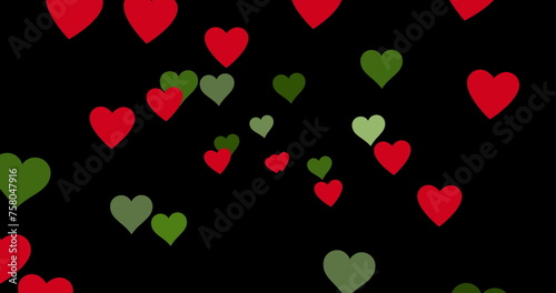 Image of red and green hearts on black background