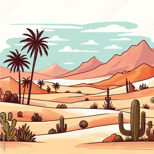 oasis in desert illustration 