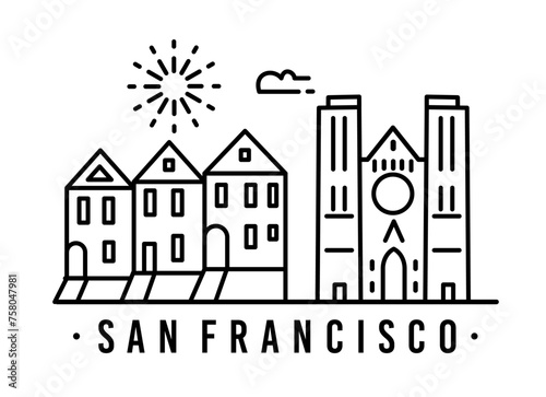 city of San Francisco in outline style on white