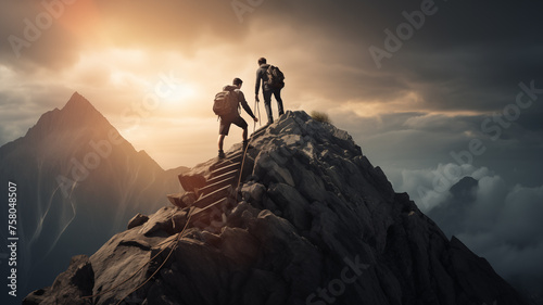 Climbing to the top, struggling to reach the goal, cooperation and team spirit © Creative-Touch